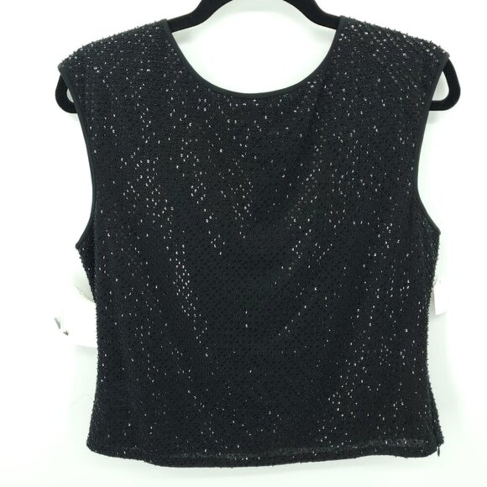 NWT Kay Unger Beaded Sequined Silk Sleeveless Blouse 12 Black